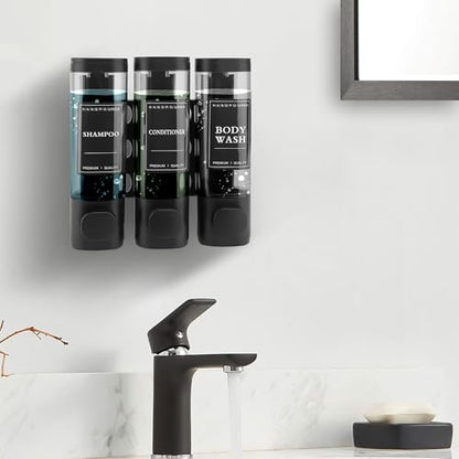 Shampoo and Conditioner Dispenser, 3 Chamber 300ml, Wall Mounted, Black | Shower Soap Dispenser, Refillable Hand Soap Dispensers, Body Wash Dispenser for Bathroom, Kitchen, Hotel, Home - color: Black, size: 3 Chamber