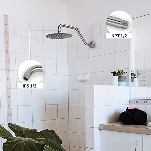Shower Head Extension Arm,15.5 Inch Shower Arm Extension Replacement,Stainless Steel S Shape Shower Arm with Flange,Brushed Nickel,9Z2MK - color: Brushed Nickel, style: Z Shaped