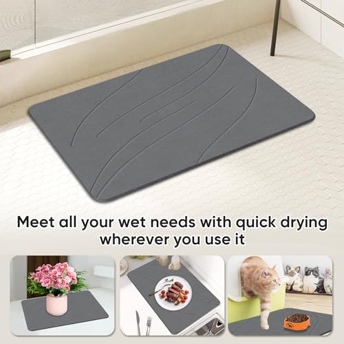 Jiloma Stone Bath Mat Diatomaceous Earth Shower Mat Non-Slip Super Absorbent Bathroom Floor Mat Quick Drying Natural Easy to Clean(24 * 16 Grey)
