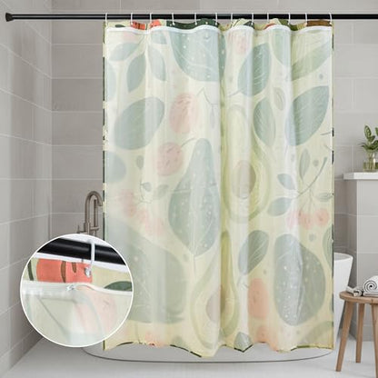 Tropical Fruits Linen Boho Shower Curtain Set with Liner,72" Wx72 L | Double Layer Shower Curtain Waterproof Fabric with Zippered Removable PEVA Liner,Boho Shower Curtain for Bathroom,Free Hooks - color: Avocado
