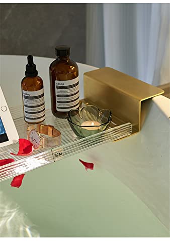 WANLIAN Acrylic Brass Bathtub Caddy Tray, Adjustable Length Bath Caddy Tray Shelf for Shower Storage Organizer - color: Clear-a