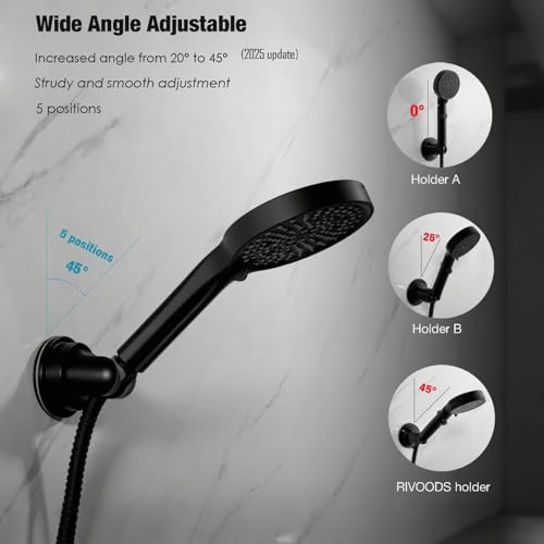 Hand held Showerhead Holder Wall Mounted with Suction Cup - Reusable- Wide Anlge Adustable Shower Hose Holder (Matte Black) - style: Matte Black