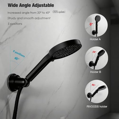 Hand held Showerhead Holder Wall Mounted with Suction Cup - Reusable- Wide Anlge Adustable Shower Hose Holder (Matte Black) - style: Matte Black