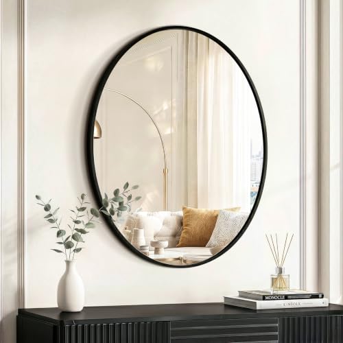 Black Oval Bathroom Mirror for Wall, 22"x28" Bathroom Vanity Mirror | HD Shatterproof Glass, Metal Framed, Oval Vanity Mirrors for Bathroom, Bedroom, Living Room, Entryway, Horizontal or Vertical - color: Ellipse Black, size: 28"L x 22"W