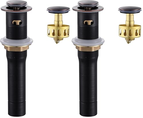Pop up Sink Drain Stopper for Bathroom Vessel Vanity Sink Art Basin Oil Rubbed Bronze, Small Cap with Overflow, Metal Pop-up Drain Strainer with Detachable Basket Stopper (Pack of 2) - color: Oil Rubbed Bronze, size: With Overflow (Pack of 2)
