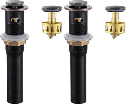 Pop up Sink Drain Stopper for Bathroom Vessel Vanity Sink Art Basin Oil Rubbed Bronze, Small Cap with Overflow, Metal Pop-up Drain Strainer with Detachable Basket Stopper (Pack of 2) - color: Oil Rubbed Bronze, size: With Overflow (Pack of 2)