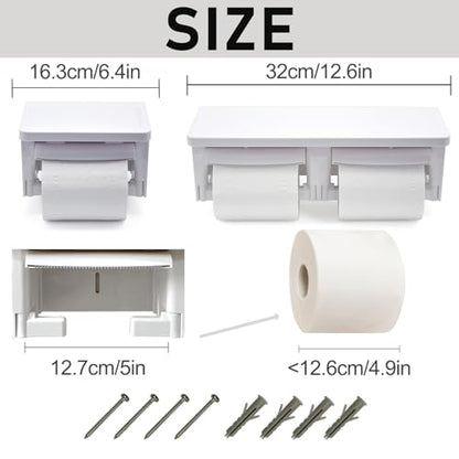 Toilet Paper Holder with Shelf- with Toilet Paper Cutting Function, Modern Toilet Paper Holder Wall Mounted for Bathroom Washroom (ABS White&White, Single2) - color: Abs White&white, size: Single