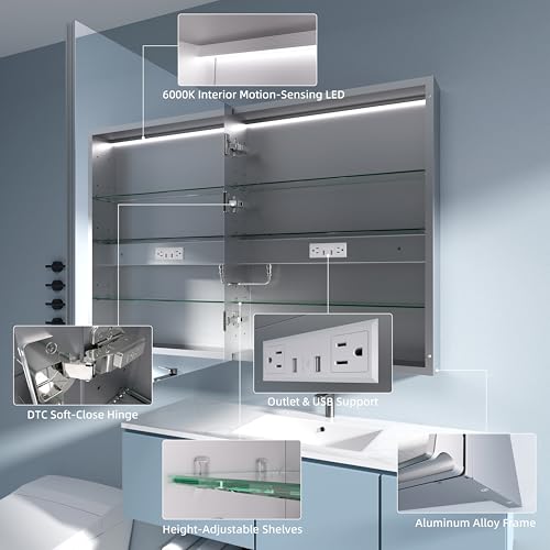 Medicine Cabinet with Lights 24x30 Anti-Fog Mirror Dimmable | 3 Color Dimmable LED. Time Temp Display. Anti-Fog IP44. 2 Outlets+2 USB. Plug-in/Hardwired. Recessed/Wall Mount. Left Hinge. - size: 24x30"L, style: Style-A