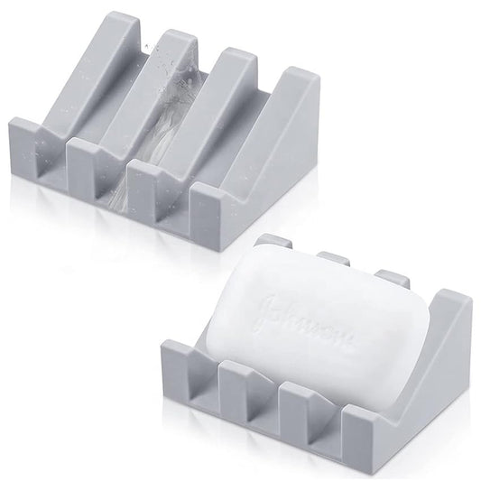 Silicone Soap Dish Self Draining Soap Holder for Shower, Bathroom Soap Tray Bar Soap Dish with Drainage, Non-Slip Soap Saver (Grey 2 Pack, 3.93 * 2.75 * 1.57in) - color: Grey*2, size: 3.93*2.75*1.57in