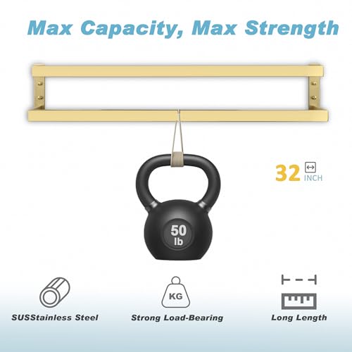 Alise Double Towel Bar, 32" Double Towel Racks for Bathroom, Brushed Gold | Bathroom Towel Rack Wall Mounted, 3.54" Wide Faster Drying, Ladder Design, SUS304 Stainless Steel - color: Brushed Gold, size: 32-inch