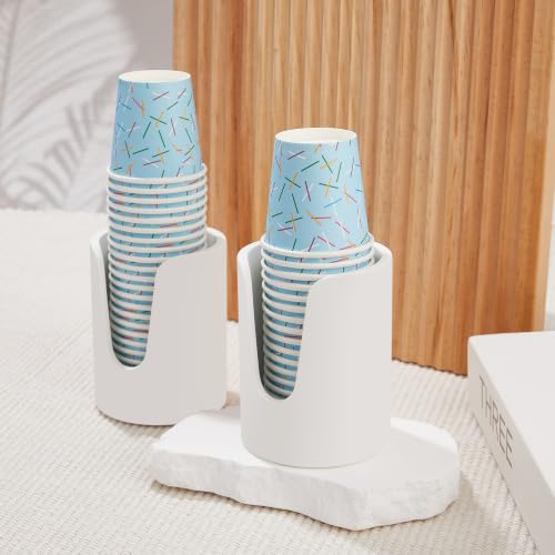 Bathroom Cup Dispenser, Diatomaceous Earth Mouthwash Cup Holder, 3oz Cup Holder for Bathroom Counter, Disposable Cup Dispenser, Guest Bathroom Essentials, White (Cups Not Included)
