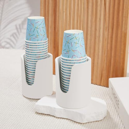 Bathroom Cup Dispenser, Diatomaceous Earth Mouthwash Cup Holder, 3oz Cup Holder for Bathroom Counter, Disposable Cup Dispenser, Guest Bathroom Essentials, White (Cups Not Included)
