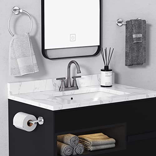 Bathroom Faucet, Hurran 4 inch Centerset 2-Handle Lead-Free, Brushed Grey | Bathroom Sink Faucet with Pop-up Drain and Supply Lines, Stainless Steel Faucet for Vanity RV Restroom Laundry Outdoor Sink - color: Brushed Grey
