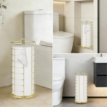 Toilet Paper Holder Stand,Freestanding,Gold | Bathroom Toilet Paper Organizer, 3 Mega Roll Toilet Paper Holder for Under Sink, Vanity, Cabinet Shelf - color: Gold