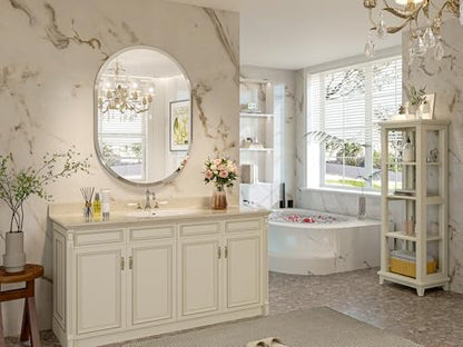 Frameless Oval Mirror, 24"x36" Beveled Oval Bathroom Mirrors | 5mm HD Glass, Anti-Rust, 15mm Frameless Beveled Mirror, French Cleat, Horizontally or Vertically, for bathroom/bedroom - size: 24"L x 36"W