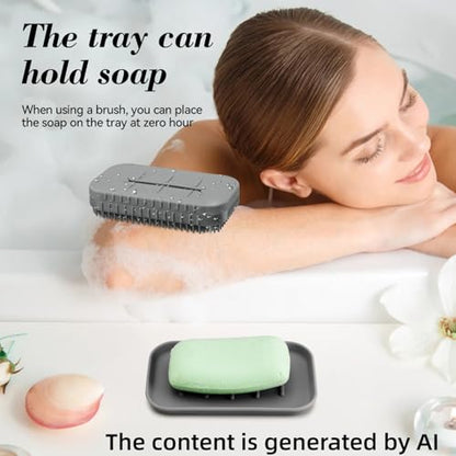 Soap Holder & Brush Set with Built-in Soap Saver Compartment | Silicone Matrial, Includes a Leak-Proof Soap Tray+Brush, Unbreakable&Noise-Free, Soft Brush with Soap Dish- (Dark Grey)