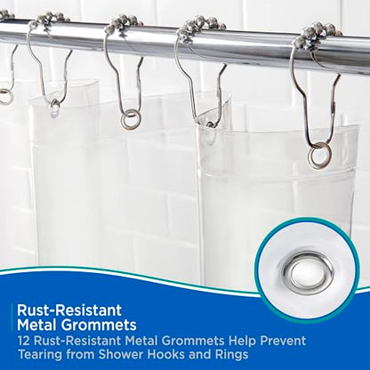 Kenney KN61455 Heavyweight 8 Gauge Waterproof PEVA Shower Curtain Liner with Rust-Resistant Metal Grommets and Weighted Magnetic Hem for Bathroom, 70" W x 72" H, Clear - color: Clear, size: 70.9"W x 72.1"L (Pack of 1)
