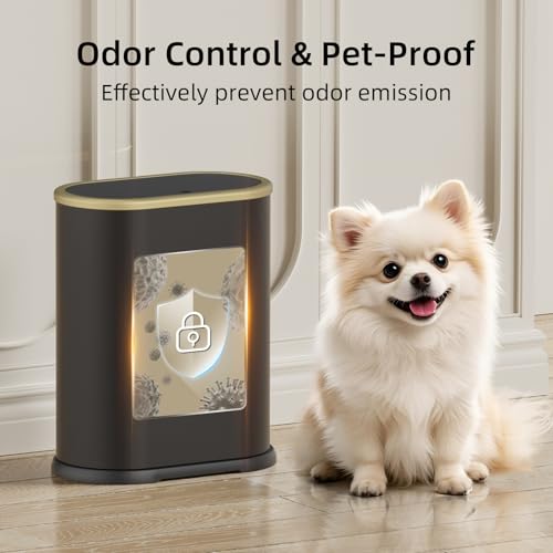 KSSKSS 1.8 Gallons Small White Bathroom Trash Can with Lid, Slim Bathroom Garbage Bin, Dog Proof Trash Can with Pop-Up Lid for Bedroom,Toile, Black - color: Black