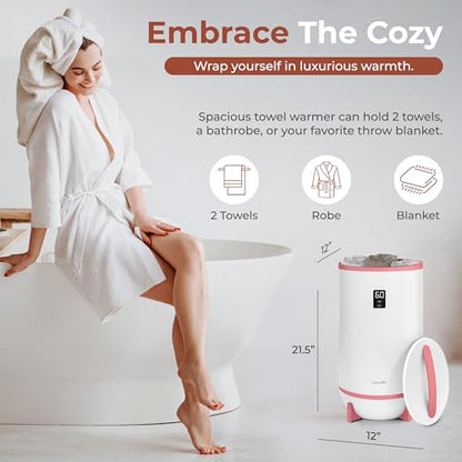 SereneLife Towel and Blanket Warmer - Single Touch Portable Towel Heater for Bathroom, Fragrant Disc Holder, LED Ring, 2 Large Towel Capacity, Built-in Timer (15-60 mins), Auto Shut-Off (Pink) - color: Pink
