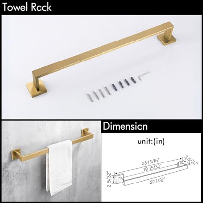 BAGNOLUX Gold Towel Bar, Bathroom Set 4 Pieces, Bath Towel Holder Set SUS304 Stainless Steel, Towel Bar Rack Set for Wall Mounted, Square Bathroom Accessories Set Fixture Heavy Duty, Brushed Brass - color: Brushed Brass