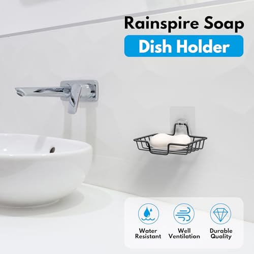 Rainspire Bar Soap Holder for Shower, 304 Stainless Steel Rustproof, Wall Adhesive, Soap Tray Bar Soap Sponge Holder for Bathroom & Kitchen, Square, Black - color: Black