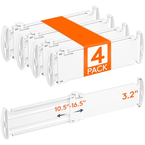 Lifewit 3.2" High Drawer Dividers for Clothes, Adjustable Drawer Organizers | 10.5"-16.5" Expandable Plastic Separator for Dresser, Kitchen, Cabinet, Closet, Nursery, Socks & Underwear Storage, 4 Pack - size: 3.2"H, 10.5-16.5"L