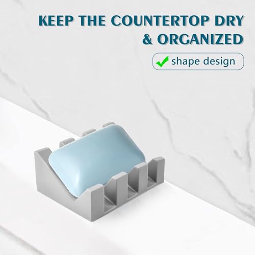 Self Draining Soap Dish Holder,Silicone Soap Dish,for Bathroom,Kitchen, Sponges，Can Extend Soap Life，Keep Soap Bars Dry and Easy Cleaning (Light Grey,1-Pack) - color: Light Grey,1-pack