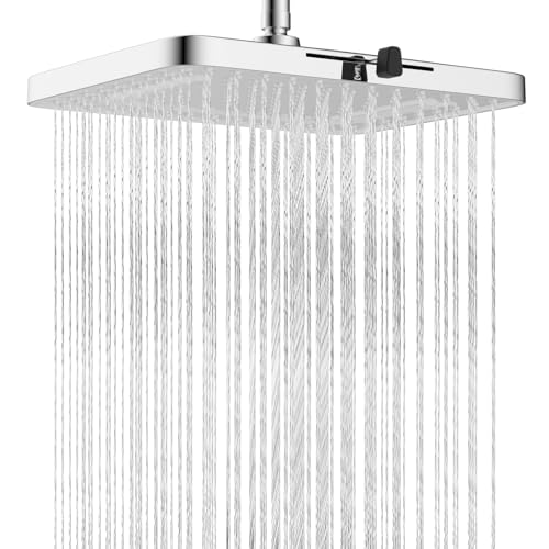 Hibbent 5 Spray Modes Shower Head, 13'' High Pressure Rain Shower Head, Large Rainfall Showerhead for Bathroom, High Flow Waterfall Fixed Showerheads with Adjustable Swivel Ball Joint, Silver - color: Silver, style: Square 13''