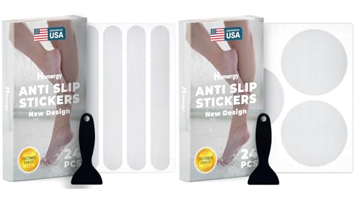 Homergy Straight Line and Round – Anti-Slip Shower Stickers, 48 PCS Clear Adhesive Safety Strips