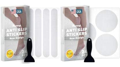 Homergy Straight Line and Round – Anti-Slip Shower Stickers, 48 PCS Clear Adhesive Safety Strips
