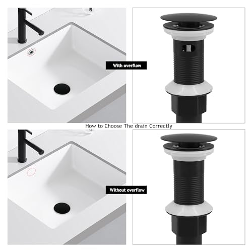 Bathroom Sink Drain,2 Pack Drain Stopper with Overflow,Pop Up Drain Assembly with Detachable Strainer Basket,Built-in Anti-Clogging, Stainless Steel Nut Mattle Black - color: 2 Pack-matte Black-big Cap, style: With Overflow