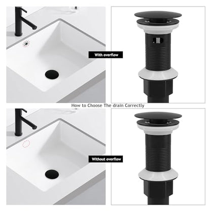 Bathroom Sink Drain,4 Pack Drain Stopper with Overflow,Pop Up Drain Assembly with Detachable Strainer Basket,Built-in Anti-Clogging, Stainless Steel Nut Mattle Black - color: 4 Pack-matte Black-big Cap, style: With Overflow
