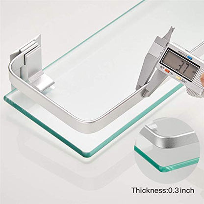 Bathroom Wall Shelf 15.7in Bathroom Glass Shelves Wall Mount Glass Shelf Rustproof Bathroom Wall Organizer 3 Tier (Sliver) - style: 3 tier without towel bar silver
