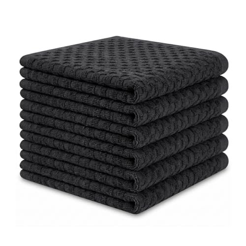 100% Cotton Wash Cloth, 12x12 Inch, 6 Pack, Black | Highly Absorbent, Soft Feel Fingertip Towels, Machine Washable, For Bathroom, Gym, Hotel, Spa and Kitchen