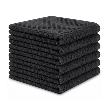 100% Cotton Wash Cloth, 12x12 Inch, 6 Pack, Black | Highly Absorbent, Soft Feel Fingertip Towels, Machine Washable, For Bathroom, Gym, Hotel, Spa and Kitchen