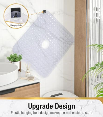 HITSLAM Square Shower Mat, Non Slip PVC Stall Mat, 24"x24", Clear | Power Grip Suction Cups, Center Drain Hole, Built-In Hanging Holes, Machine Washable Bathroom Floor Mat, Soft On Feet - color: Crystal Clear