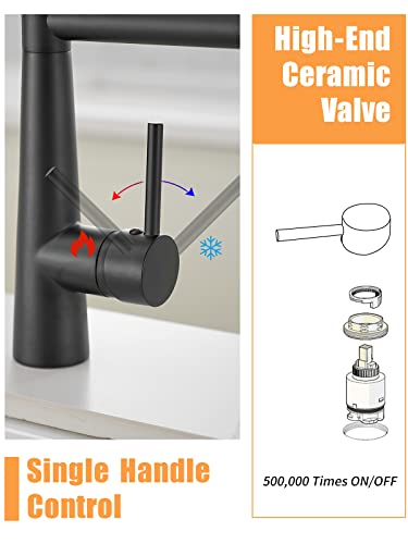 Matte Black Kitchen Faucet with Sprayer,AIMADI Commercial Single Handle | One Hole Pull Down Sprayer Kitchen Faucets - color: Matte Black, style: Commercial