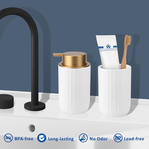 Soap Foaming Dispenser Ceramic with Easy-to-Press Pump Hand Foam Dispenser for Shampoo Bathroom Countertop 13.5 oz - color: Foam-stripes Goldwhite