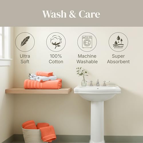 Modern Threads 6 Piece Bath Towel Set – Bathroom Set with 2 Bath Towels, 2 Hand Towels, and 2 Wash Cloths – 100% Cotton, Super Absorbent & Extra Soft – Reversible Natural Vine (Rust Orange) - color: Rust Orange