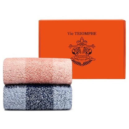 Vie TRIOMPHE Checkered Hand Towel Set 2 Pack - Pink Blue Plaid Cotton Grid Pattern Towels 13x30 Inch - Soft Absorbent Bathroom Kitchen Gym Travel Hotel Spa Decorative Face Towels His Hers Gift 2 Piece - style: 2 Pack of Crinkle Hand Towel: Pink+Blue