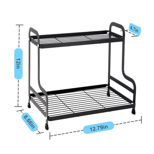 2-Tier Metal Countertop Organizer – Standing Shelf for Bathroom Vanity, Kitchen Spice Rack, Under Sink Storage, Cosmetics Display - color: Black-wgxk-02