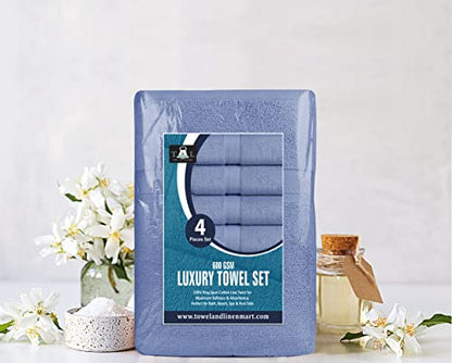 Towel and Linen Mart 4 Pieces Bath Towel Sets - Electric Blue - 2 ply Low Twist Soft Feel Luxurious,Quick Dry, Extra Absorbent, 100% Ring Spun Cotton 600 GSM (27 x 54, Pack of 4) - color: Electric Blue