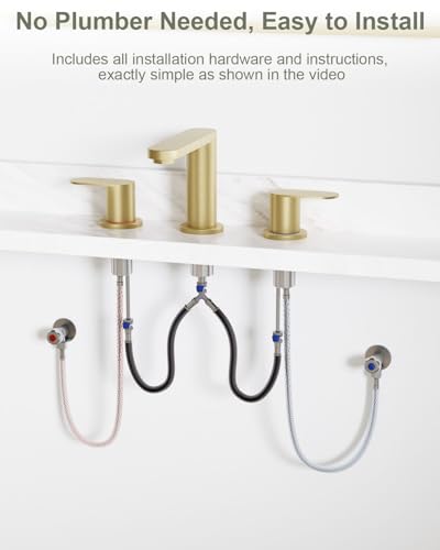 BWE 2 Pack Brushed Gold Bathroom Faucet 3 Hole 8 Inch Widespread | Bathroom Faucets with Pop-up Drain and Supply Lines, 360° Swivel Spout 2-Handle Bathroom Sink Faucet for Bath Vanity - color: Brushed Gold, 2 Pack, size: 8 Inches Widespread