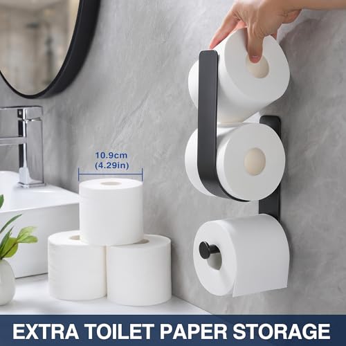 Stick On Bathroom Toilet Paper Holder Holds 2 Spare Rolls | double roll、spare roll storage、extra toilet roll holder、reserve storage