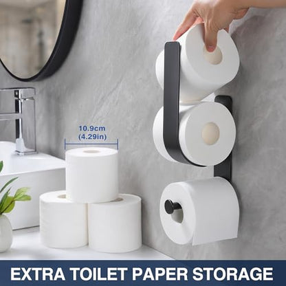 Stick On Bathroom Toilet Paper Holder Holds 2 Spare Rolls | double roll、spare roll storage、extra toilet roll holder、reserve storage