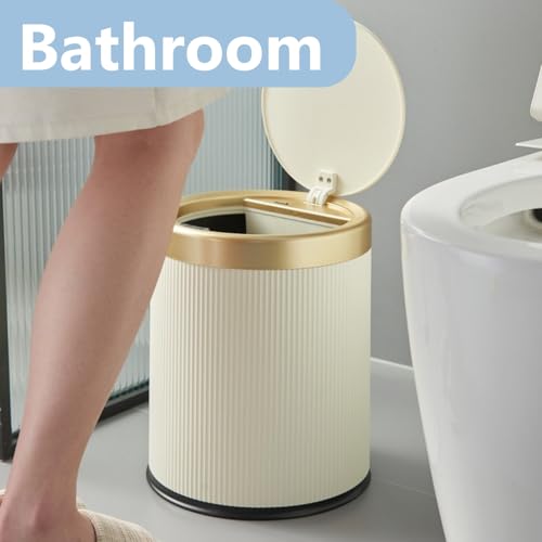URALFA 2Pack Bathroom Trash Can with Lid, Automatic Motion Sensor Trash Can | 2.8 & 3.7 Gallon Bathroom Garbage Can Touchless, Smart Waterproof Trash Bin for Bedroom, Office, Cream White and Gold - color: Cream White