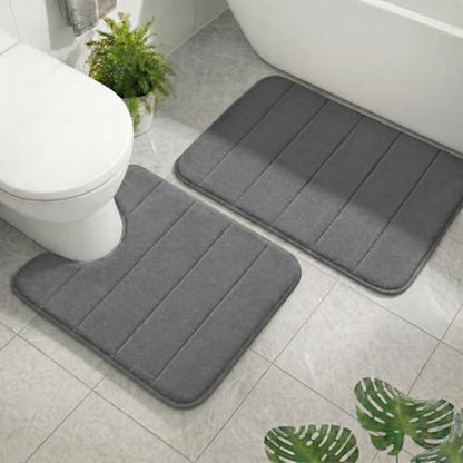 2 Piece Memory Foam Bath Mat Set, Extra Soft Absorbent Bathroom Rugs with U-Shaped Toilet Rug, Non-Slip Backing, Machine Washable, 24x16 + 20x20 U-Shaped, Dark Gray - color: Dark Gray
