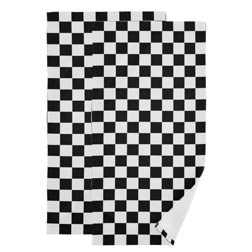 Black and White Checkered Hand Towels for Bathroom 2 Pack,Microfiber Soft Absorbent Geometric Checkerboard Modern Kitchen Towels,Decorative Bathroom Towels for Face,Hair,Bath 14"x28" - color: Checkered