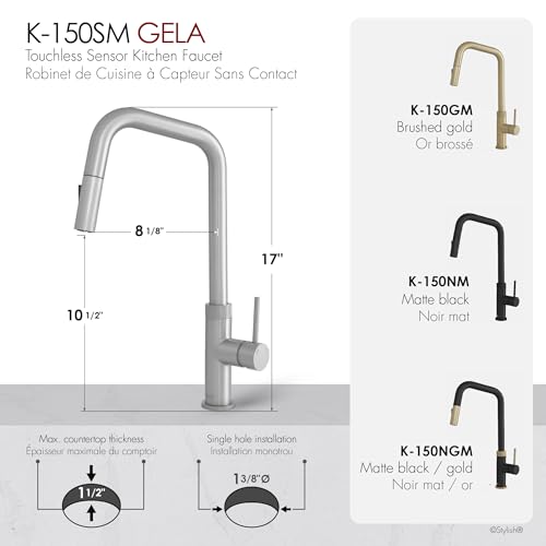 Stylish Touchless Kitchen Faucet with Pull Down Sprayer Single Lever Handle Dual Function Kitchen Sink Faucet with Ceramic Cartridge and Aerator Brushed Stainless Steel Finish, K-150SM - color: Brushed Stainless Steel