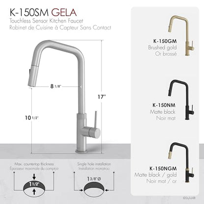 Stylish Touchless Kitchen Faucet with Pull Down Sprayer Single Lever Handle Dual Function Kitchen Sink Faucet with Ceramic Cartridge and Aerator Brushed Stainless Steel Finish, K-150SM - color: Brushed Stainless Steel
